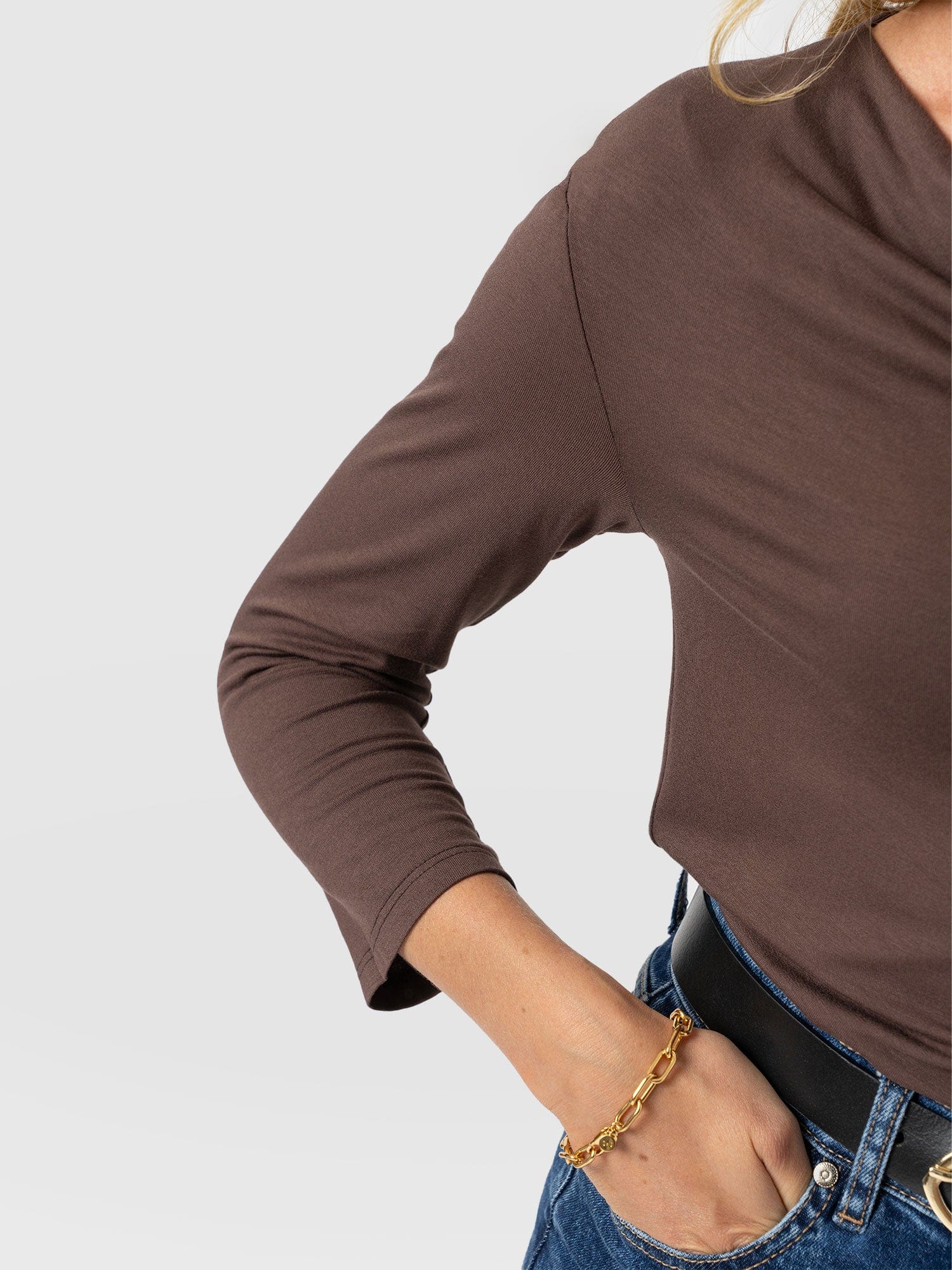 Cowl Neck Tee Long Sleeve - Maroon - Women's T-shirts | Saint + Sofia® USA