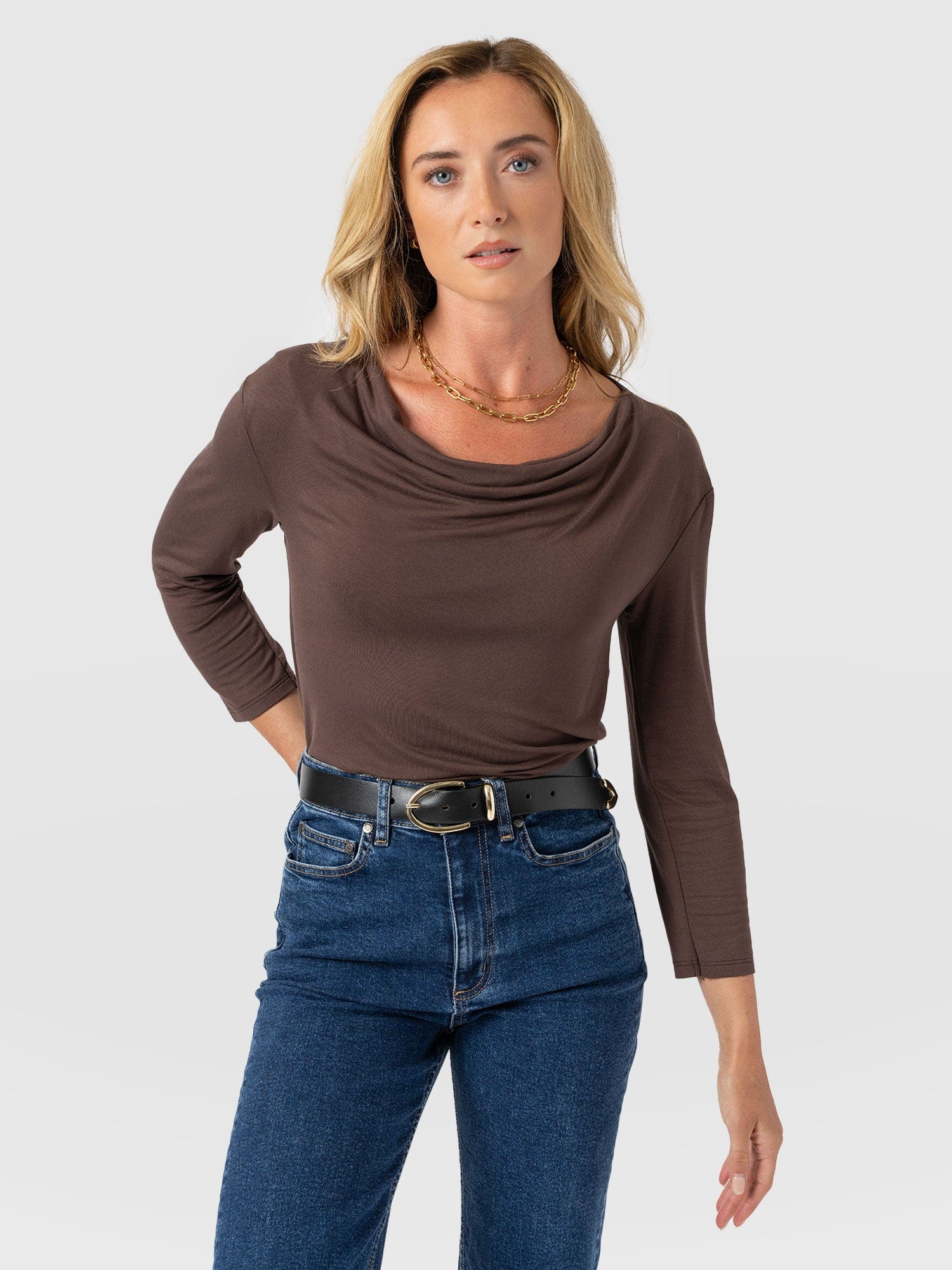 Cowl Neck Tee Long Sleeve - Maroon - Women's T-shirts | Saint + Sofia® USA