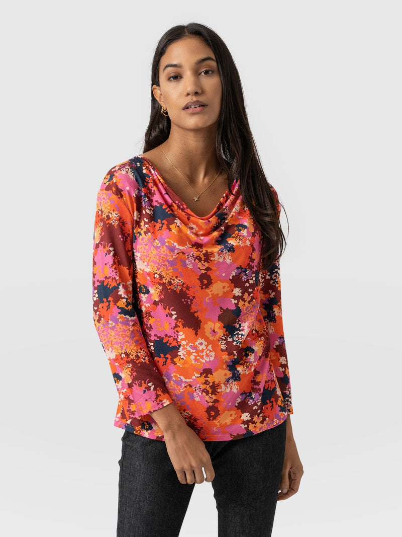 Cowl Neck Tee Long Sleeve Sea Floral - Women's T-Shirts | Saint + Sofia® USA
