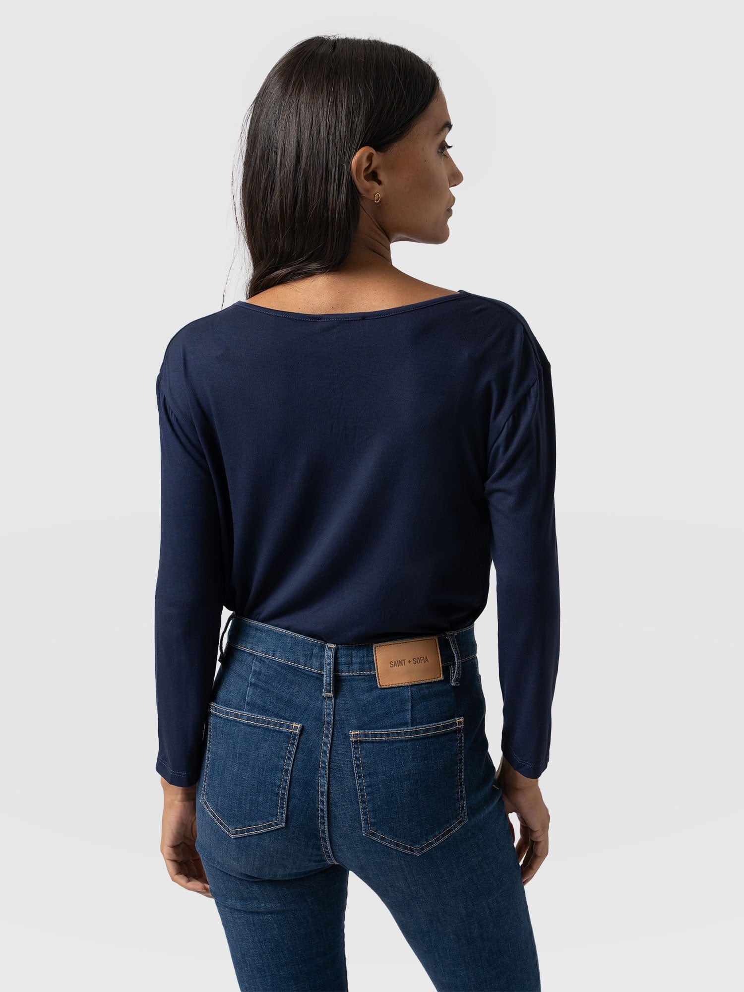 Cowl Neck Tee Navy Sleeves - Women's T-Shirts | Saint + Sofia® USA