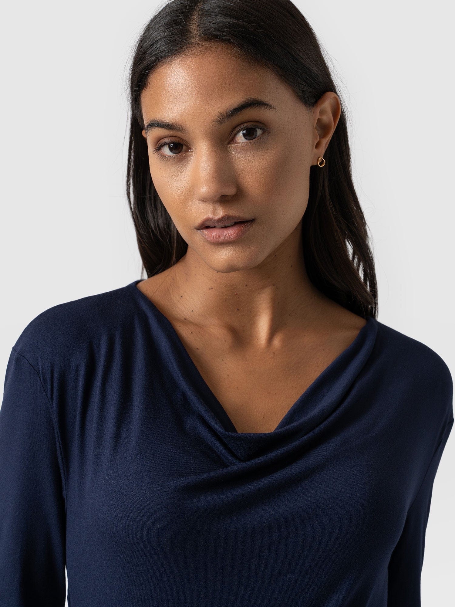 Cowl Neck Tee Navy Sleeves - Women's T-Shirts | Saint + Sofia® USA