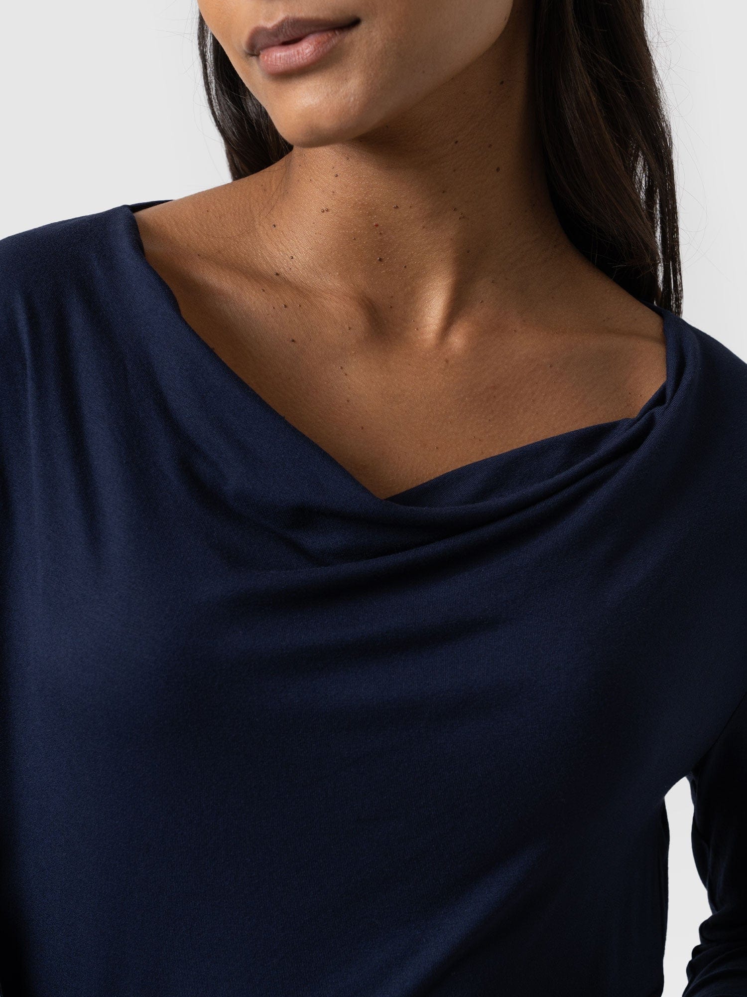 Cowl Neck Tee Navy Sleeves - Women's T-Shirts | Saint + Sofia® USA