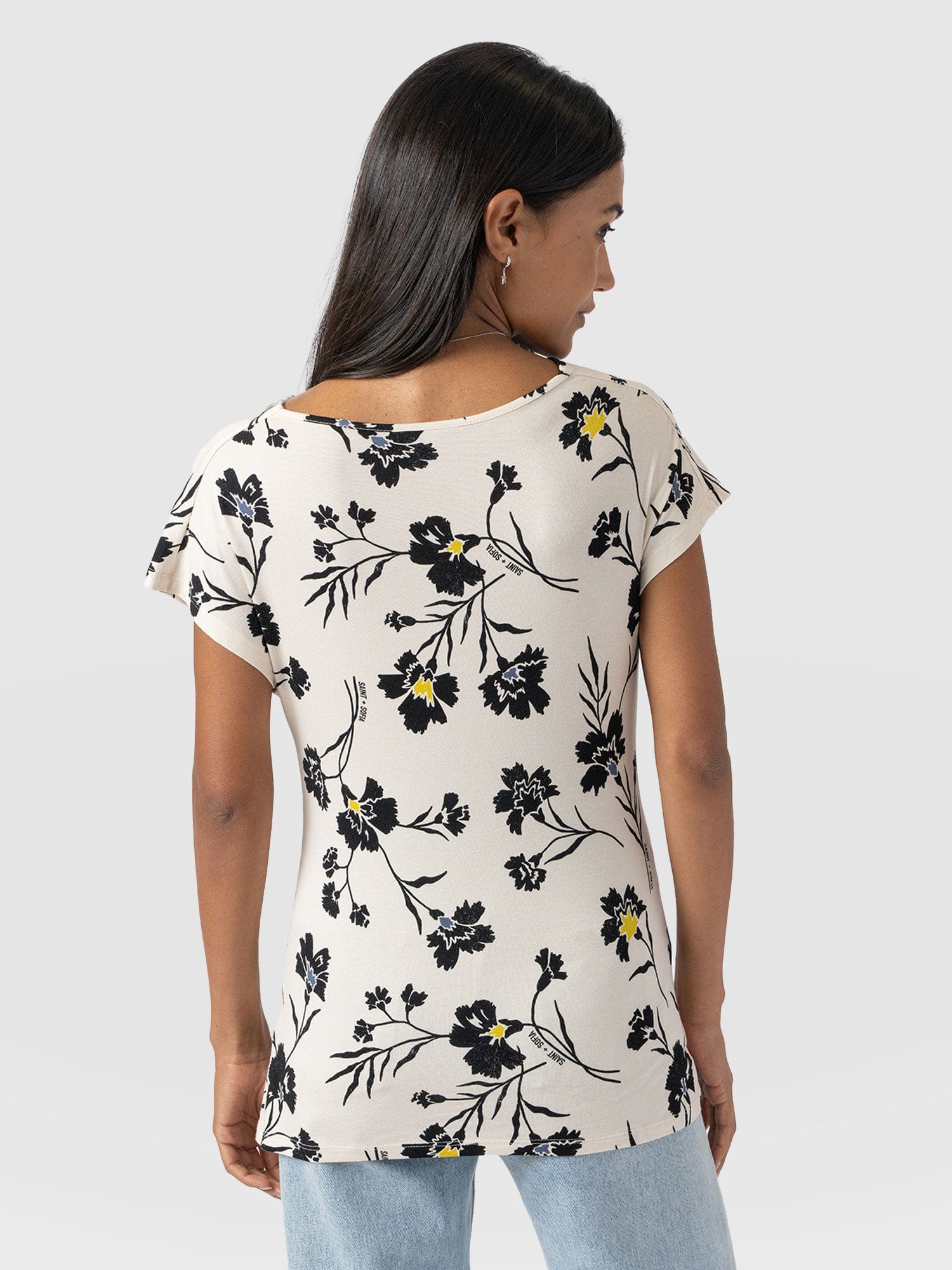Cowl Neck Tee - White Spring Floral - Women's T-Shirts | Saint + Sofia® USA