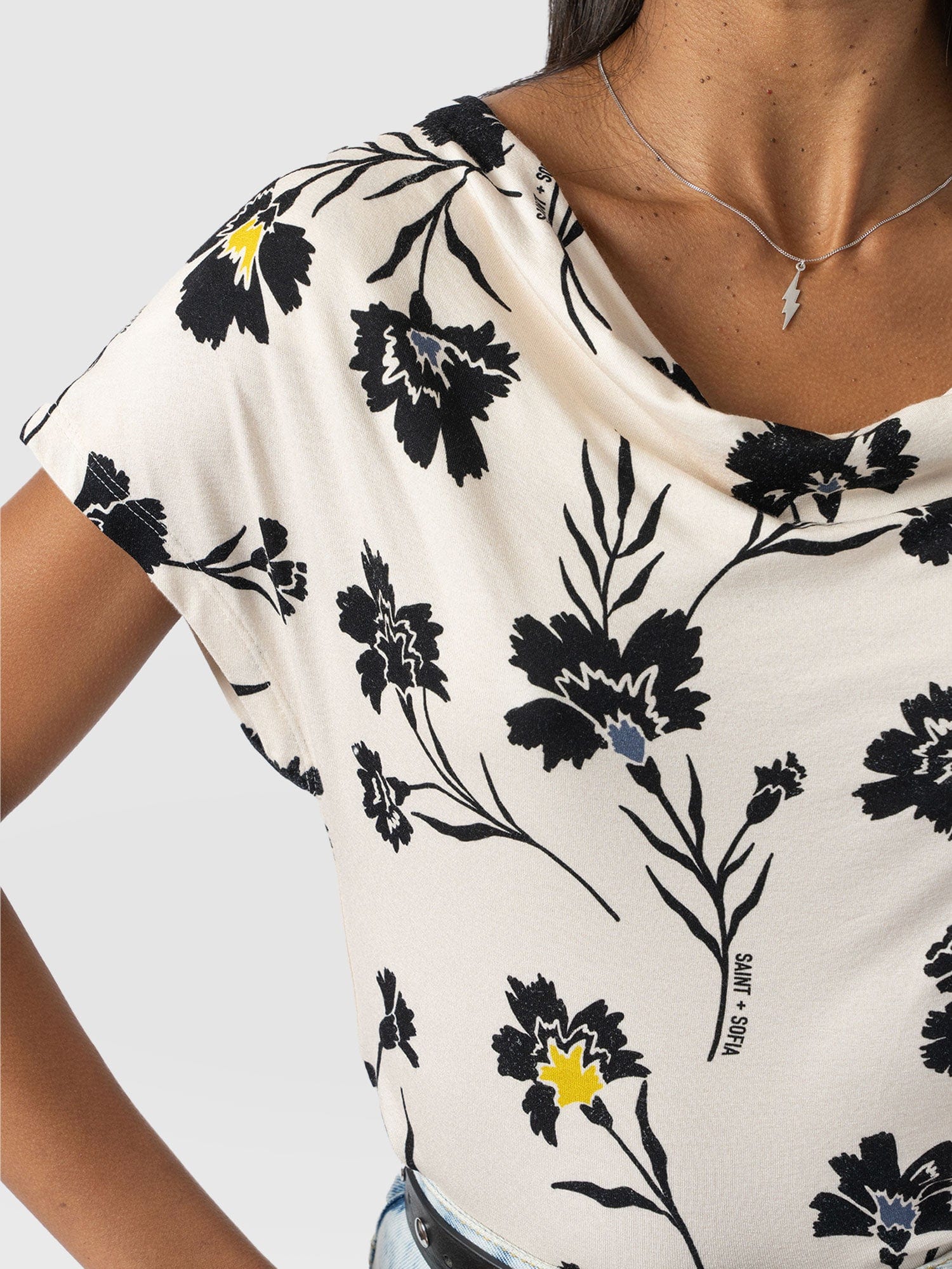 Cowl Neck Tee - White Spring Floral - Women's T-Shirts | Saint + Sofia® USA