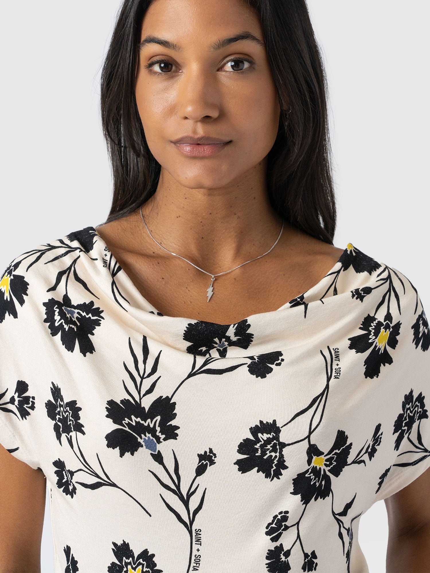 Cowl Neck Tee - White Spring Floral - Women's T-Shirts | Saint + Sofia® USA