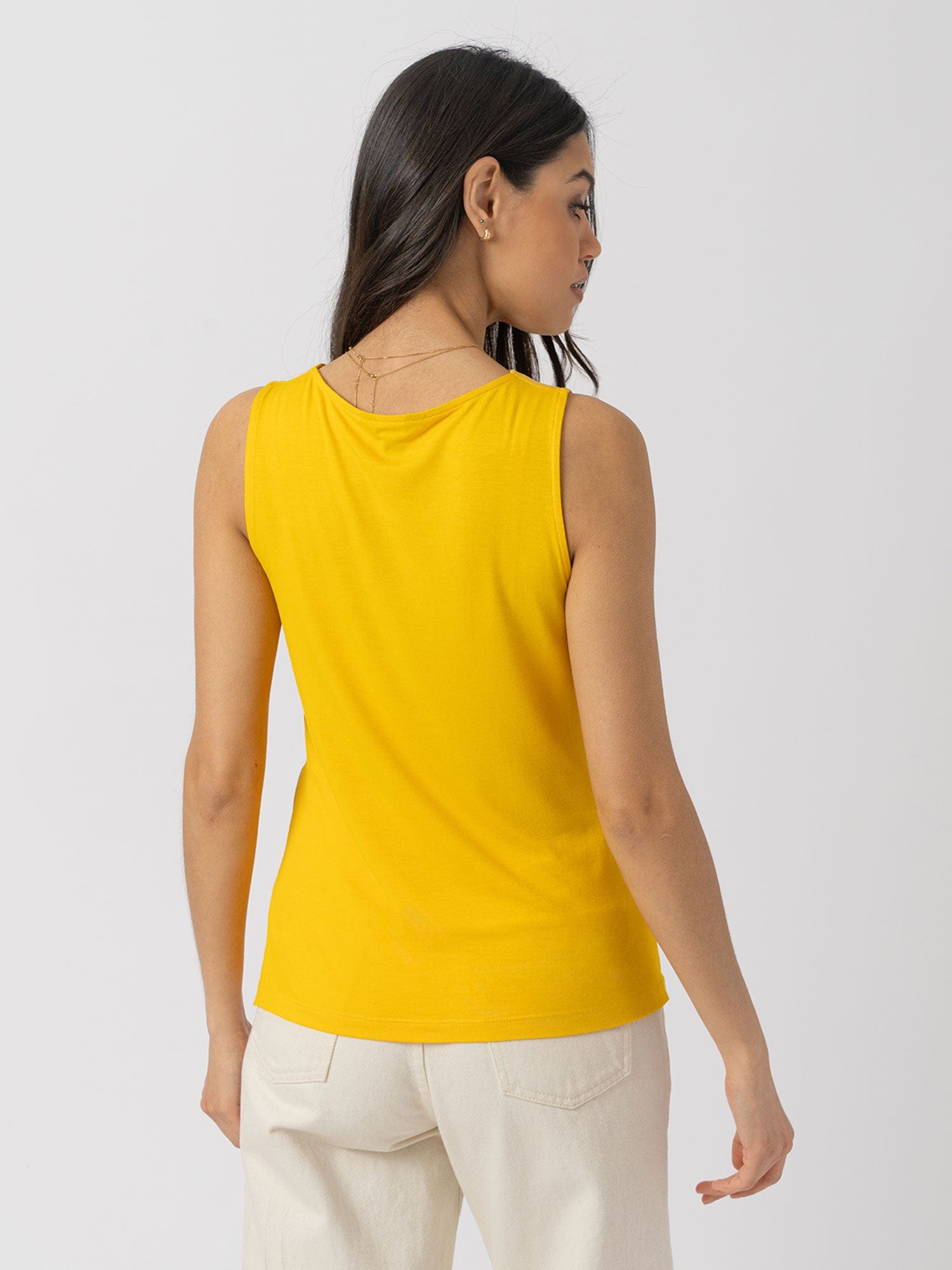 Cowl Neck Cami - Yellow Jacquard - Women's T-shirts | Saint + Sofia® USA