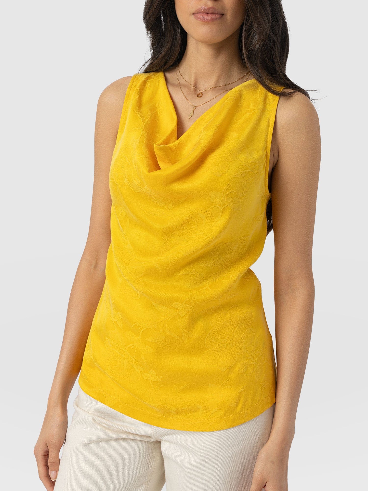 Cowl Neck Cami - Yellow Jacquard - Women's T-shirts | Saint + Sofia® USA