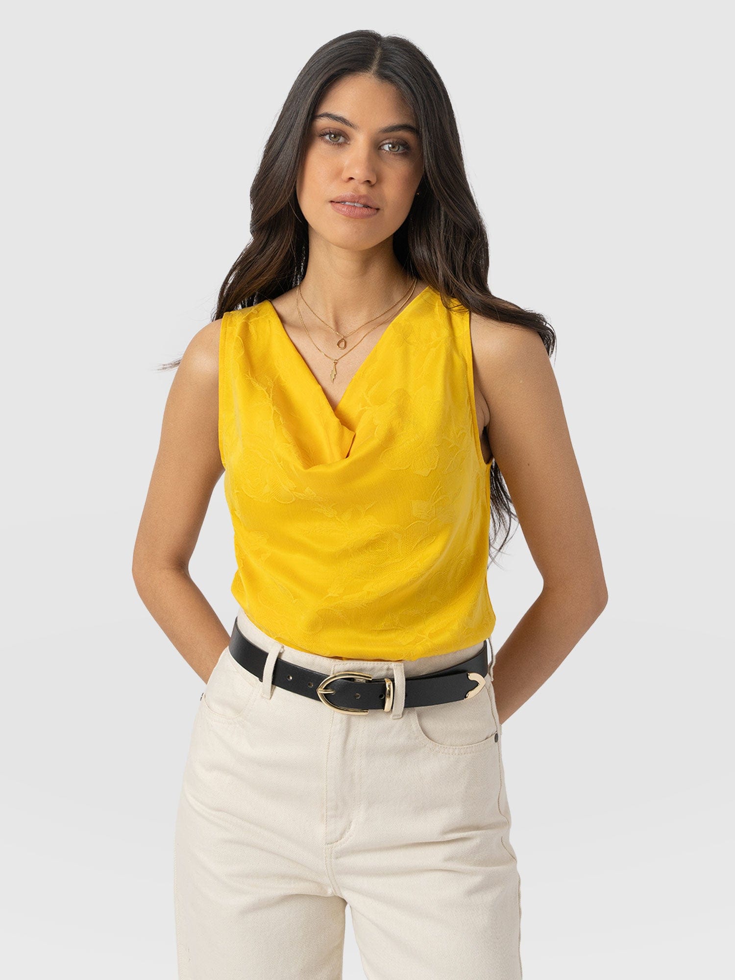 Cowl Neck Cami - Yellow Jacquard - Women's T-shirts | Saint + Sofia® USA