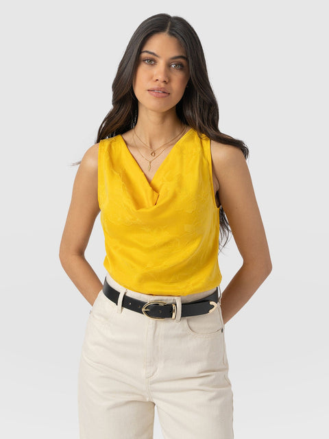 Cowl Neck Cami - Yellow Jacquard - Women's T-shirts | Saint + Sofia® USA