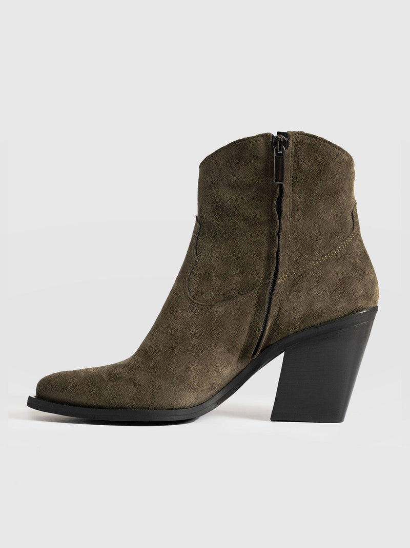 Dallas Mid Boot Khaki - Women's Leather Boots | Saint + Sofia® US