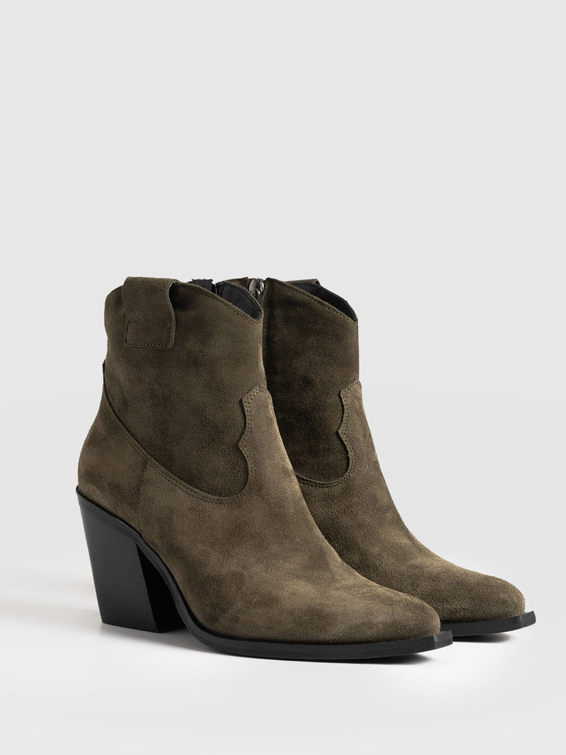 Dallas Mid Boot Khaki - Women's Leather Boots | Saint + Sofia® US