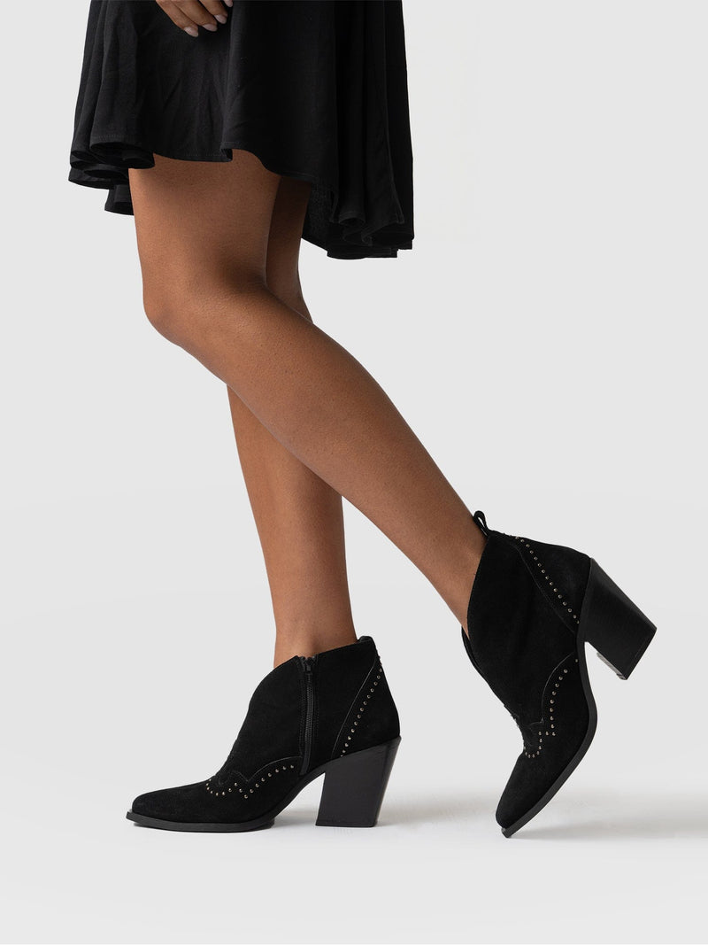 Dallas Studded Ankle Boot Black - Women's Leather Boots | Saint + Sofia® USA