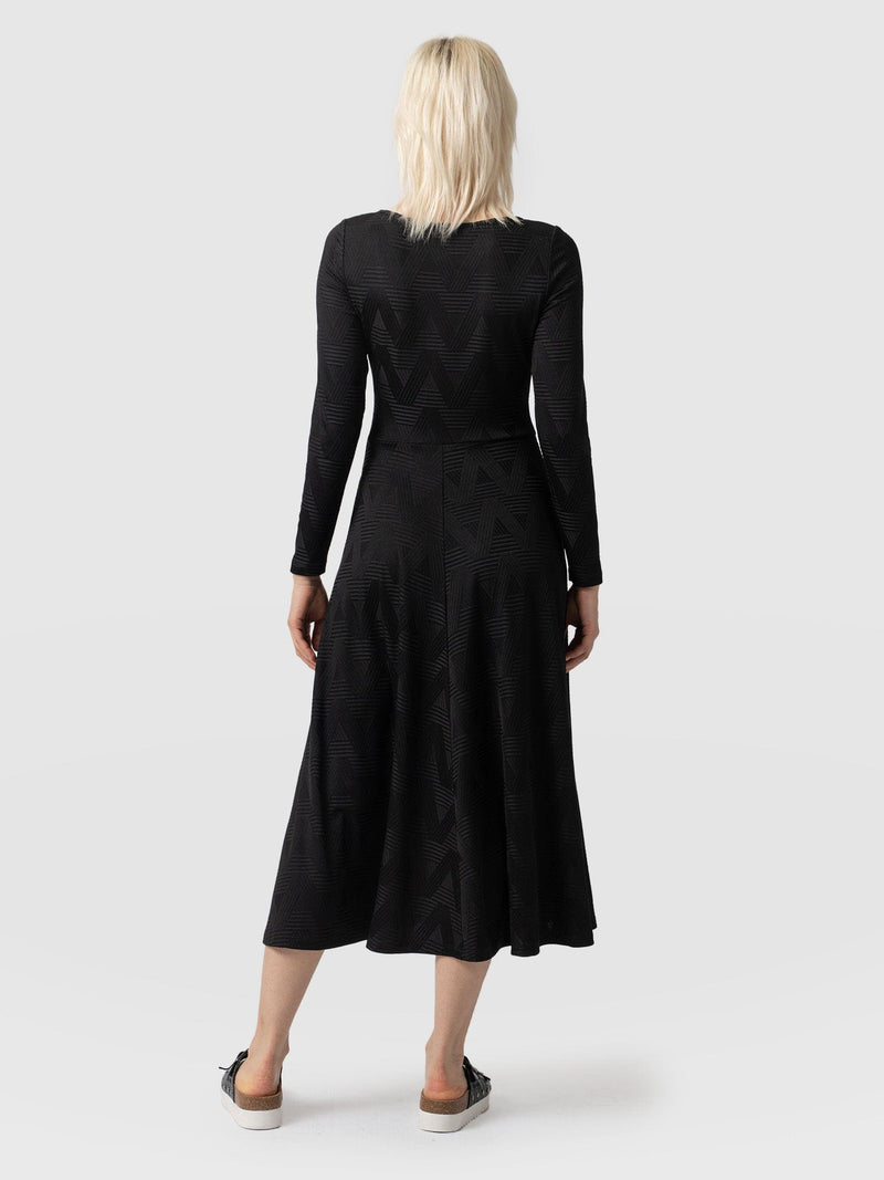 Darcey Flared Dress Black Jacquard - Women's Dresses | Saint + Sofia® USA