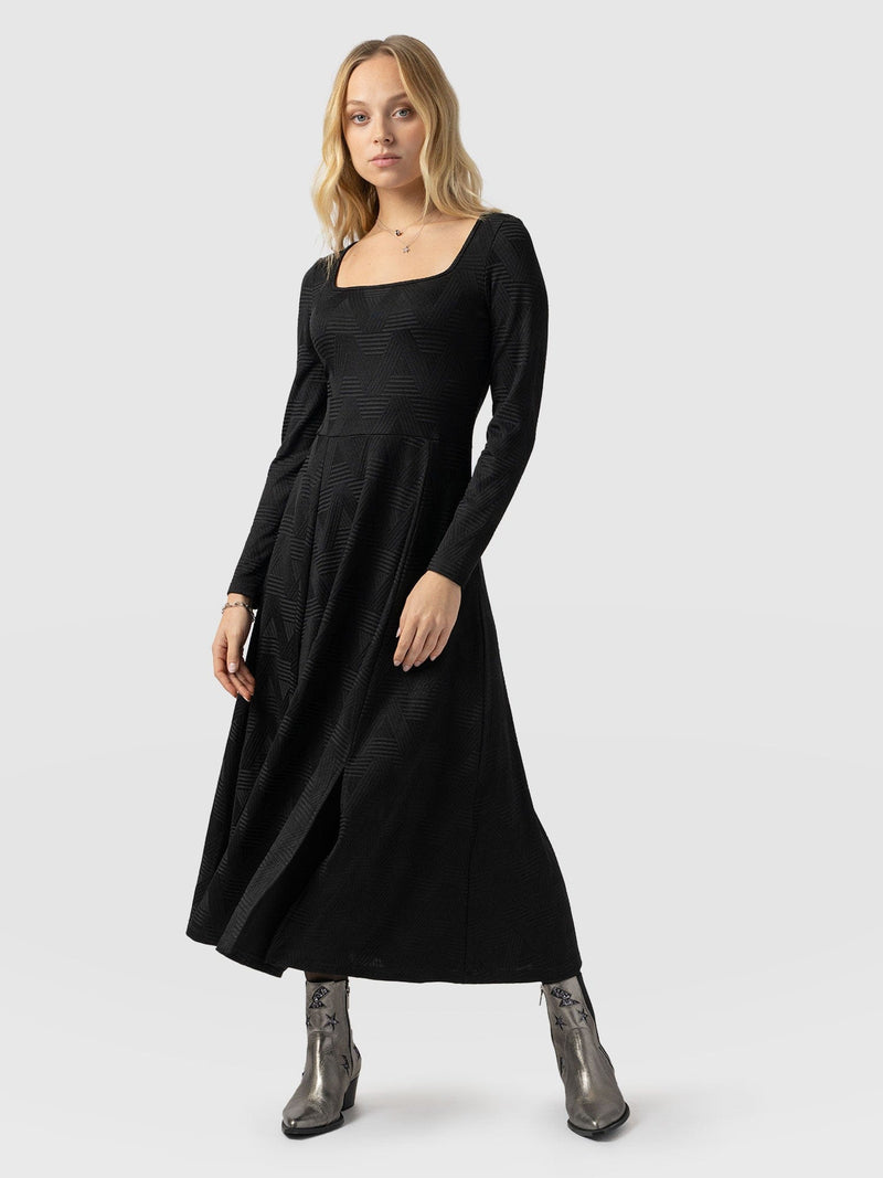 Darcey Flared Dress Black Jacquard - Women's Dresses | Saint + Sofia® USA