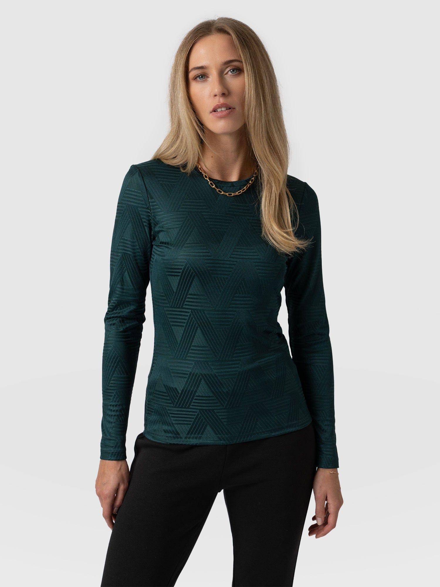 Darcey Long Sleeve Tee Teal Jacquard - Women's Blouses | Saint + Sofia® USA