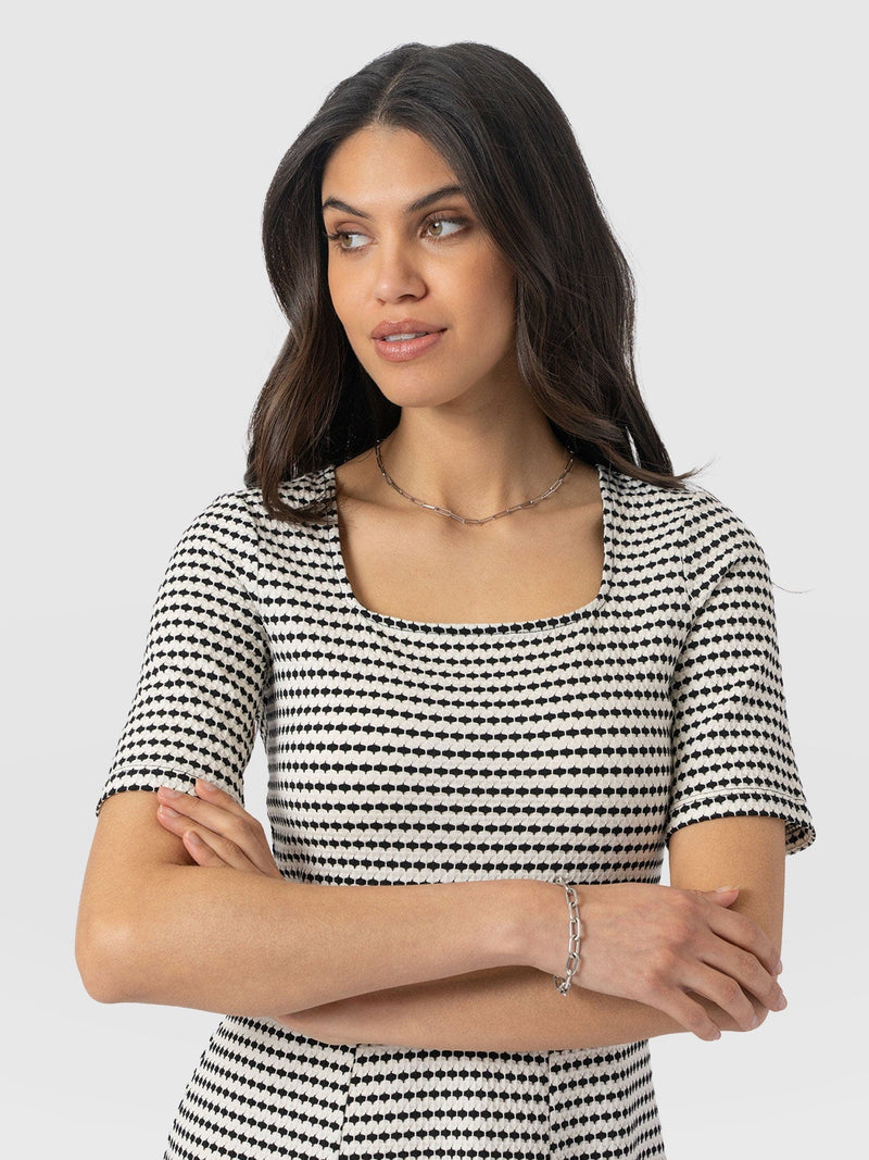 Darcey Short Sleeve Flared Dress Monochrome Jacquard - Women's Dresses | Saint + Sofia® USA