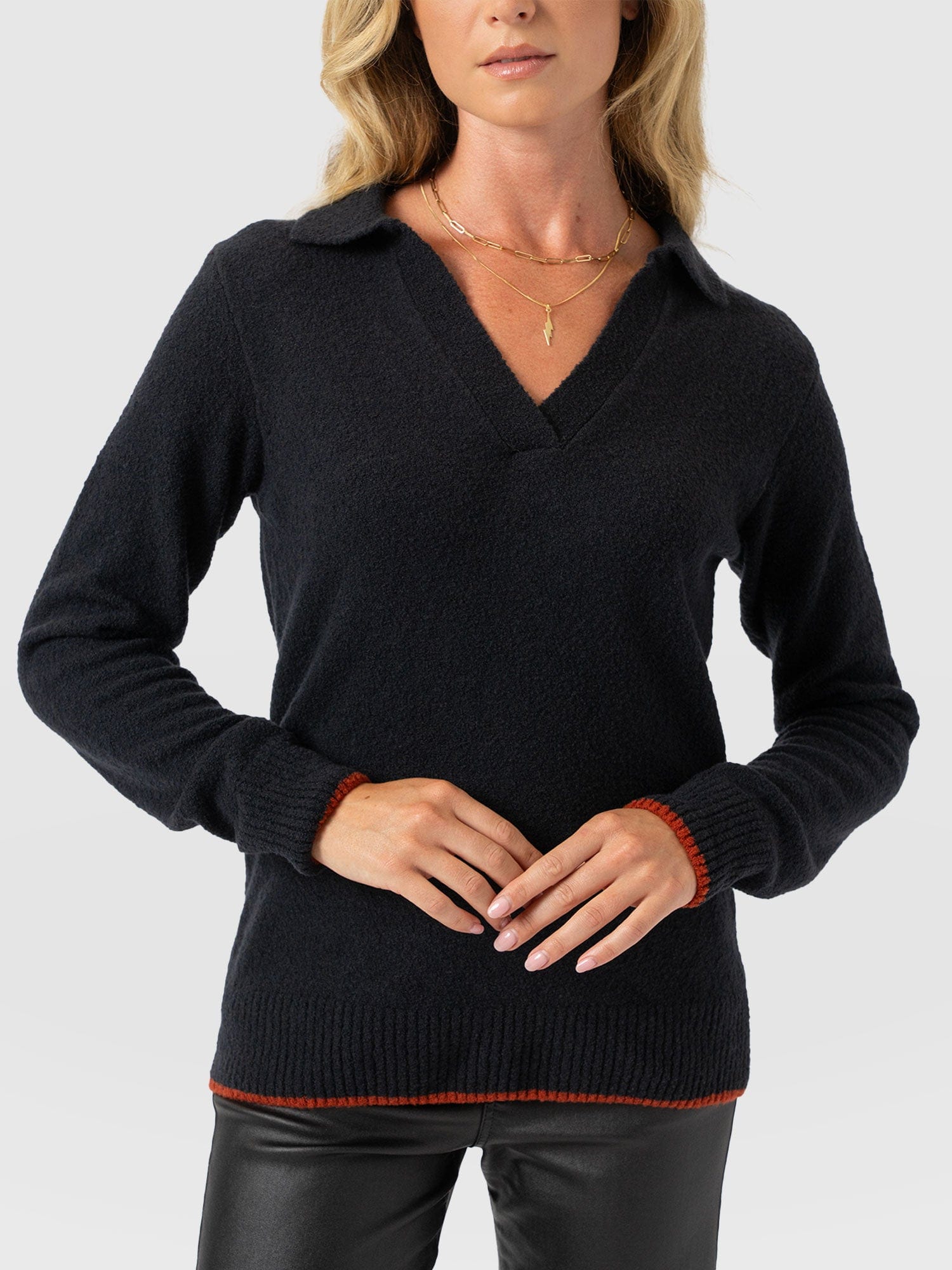 Delphi Polo Knit - Black - Women's T-shirts | Saint + Sofia® USA
