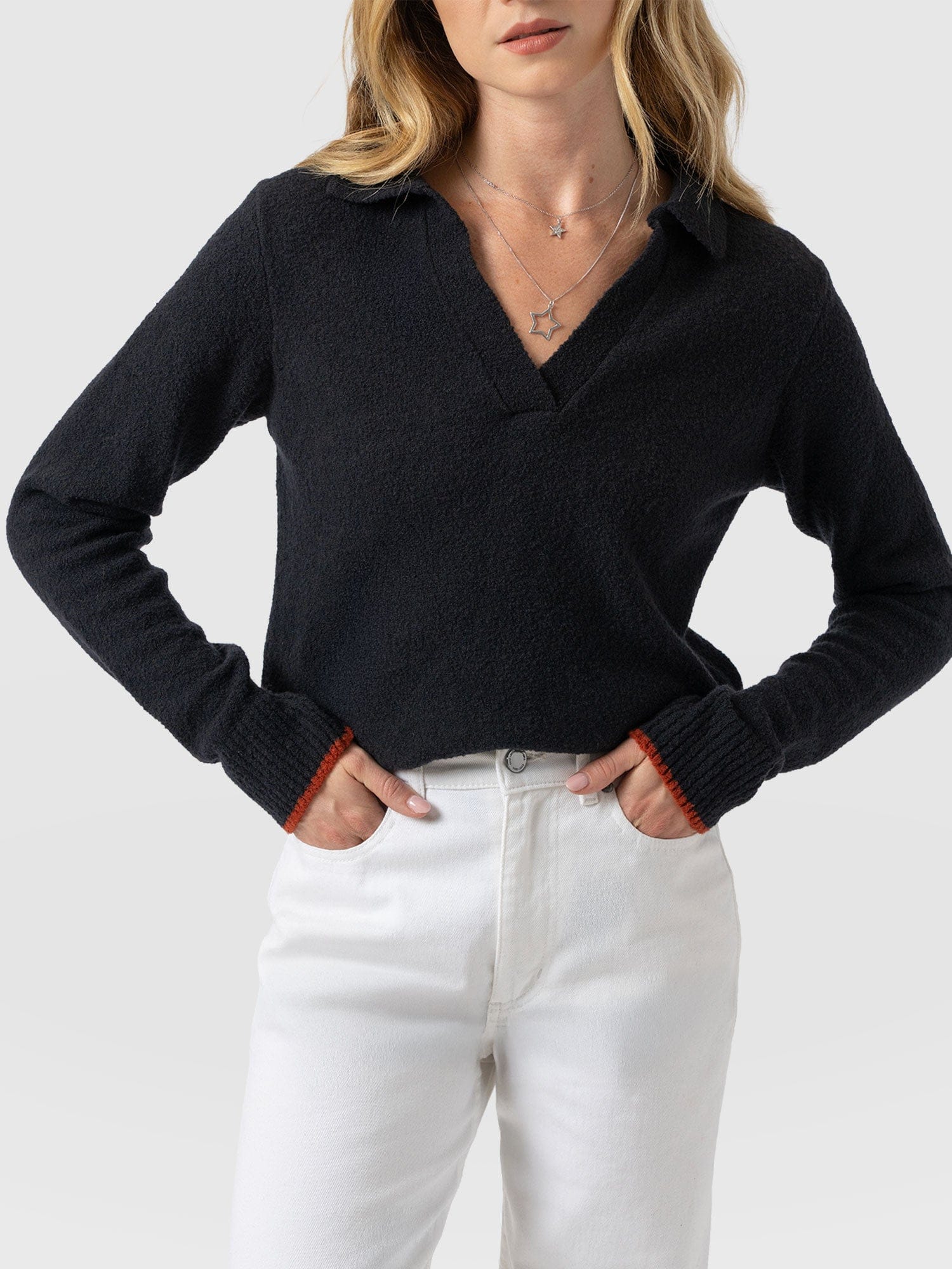 Delphi Polo Knit - Black - Women's T-shirts | Saint + Sofia® USA
