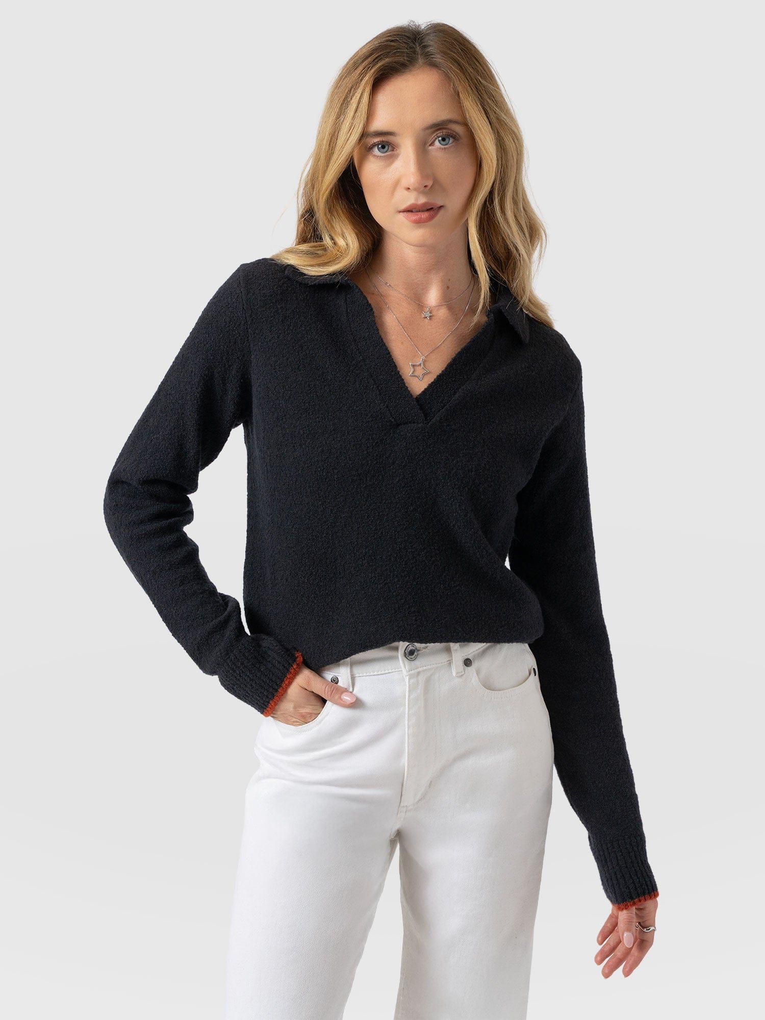 Delphi Polo Knit - Black - Women's T-shirts | Saint + Sofia® USA