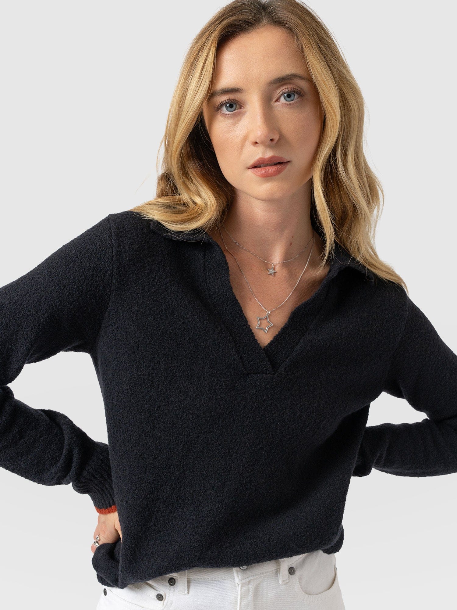 Delphi Polo Knit - Black - Women's T-shirts | Saint + Sofia® USA