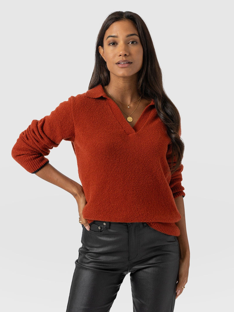 Delphi Polo Knit - Burnt Orange - Women's T-shirts | Saint + Sofia® USA