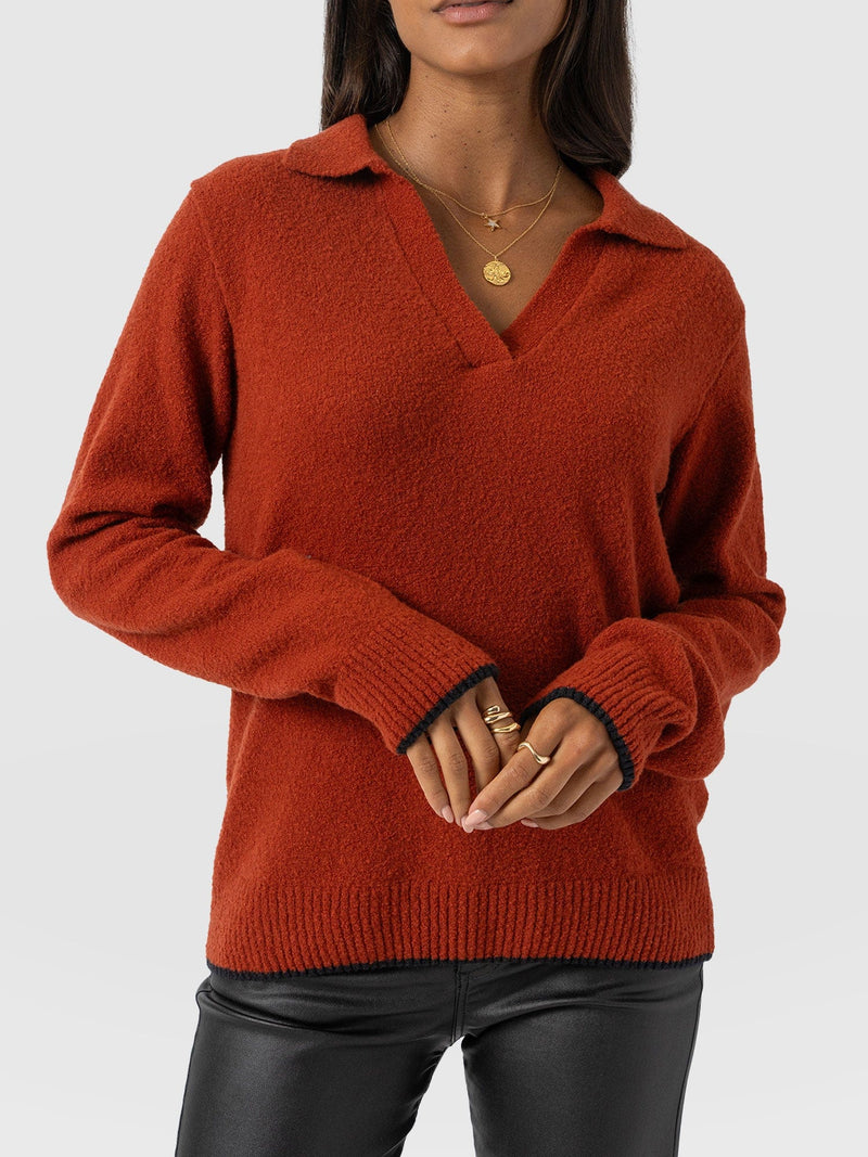 Delphi Polo Knit - Burnt Orange - Women's T-shirts | Saint + Sofia® USA