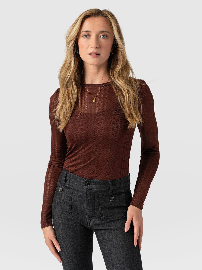 Demi Lace Long Sleeve Tee Maroon - Women's Tops | Saint + Sofia® US