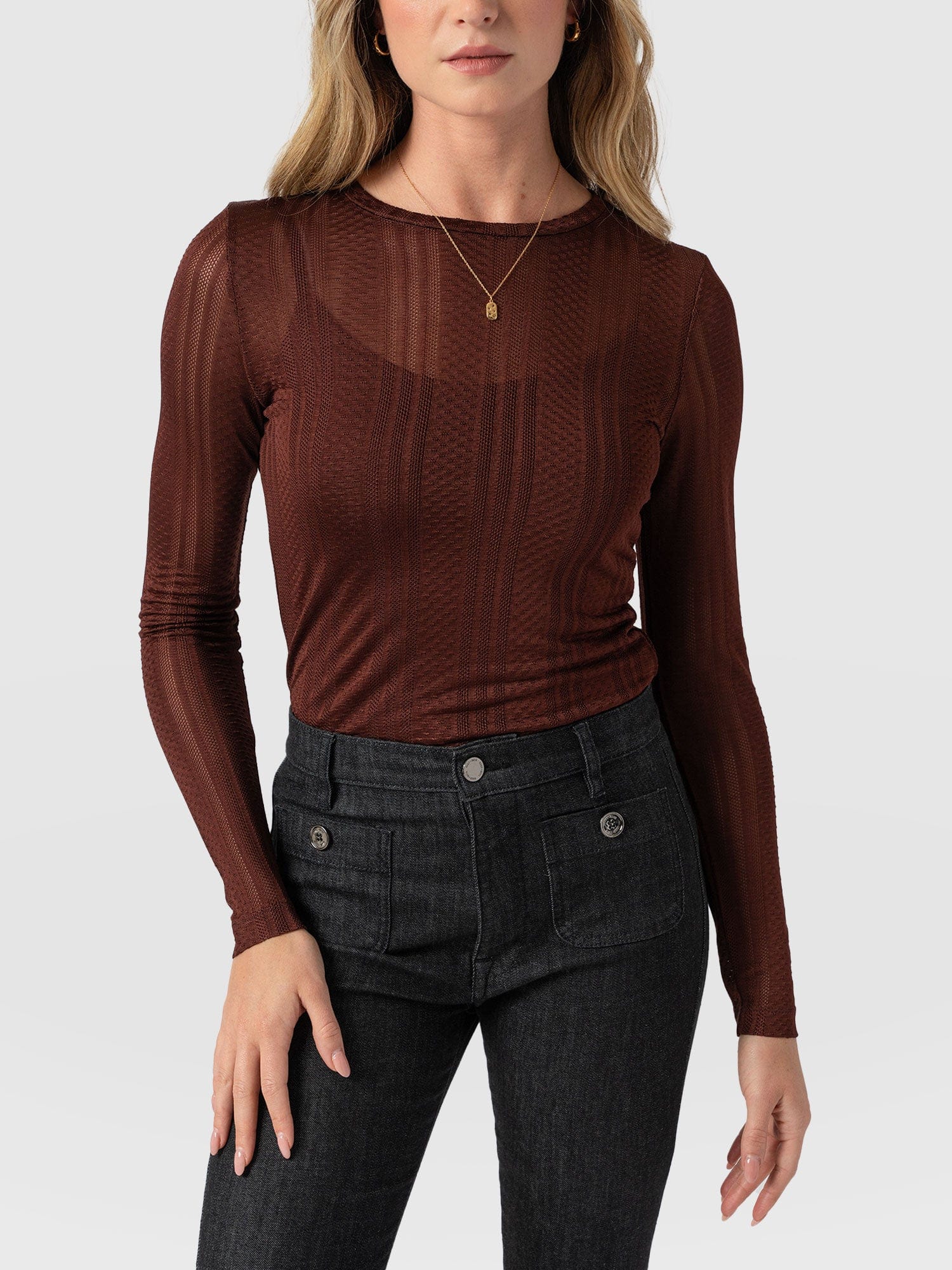 Demi Lace Long Sleeve Tee Maroon - Women's Tops | Saint + SofiaÂ® US