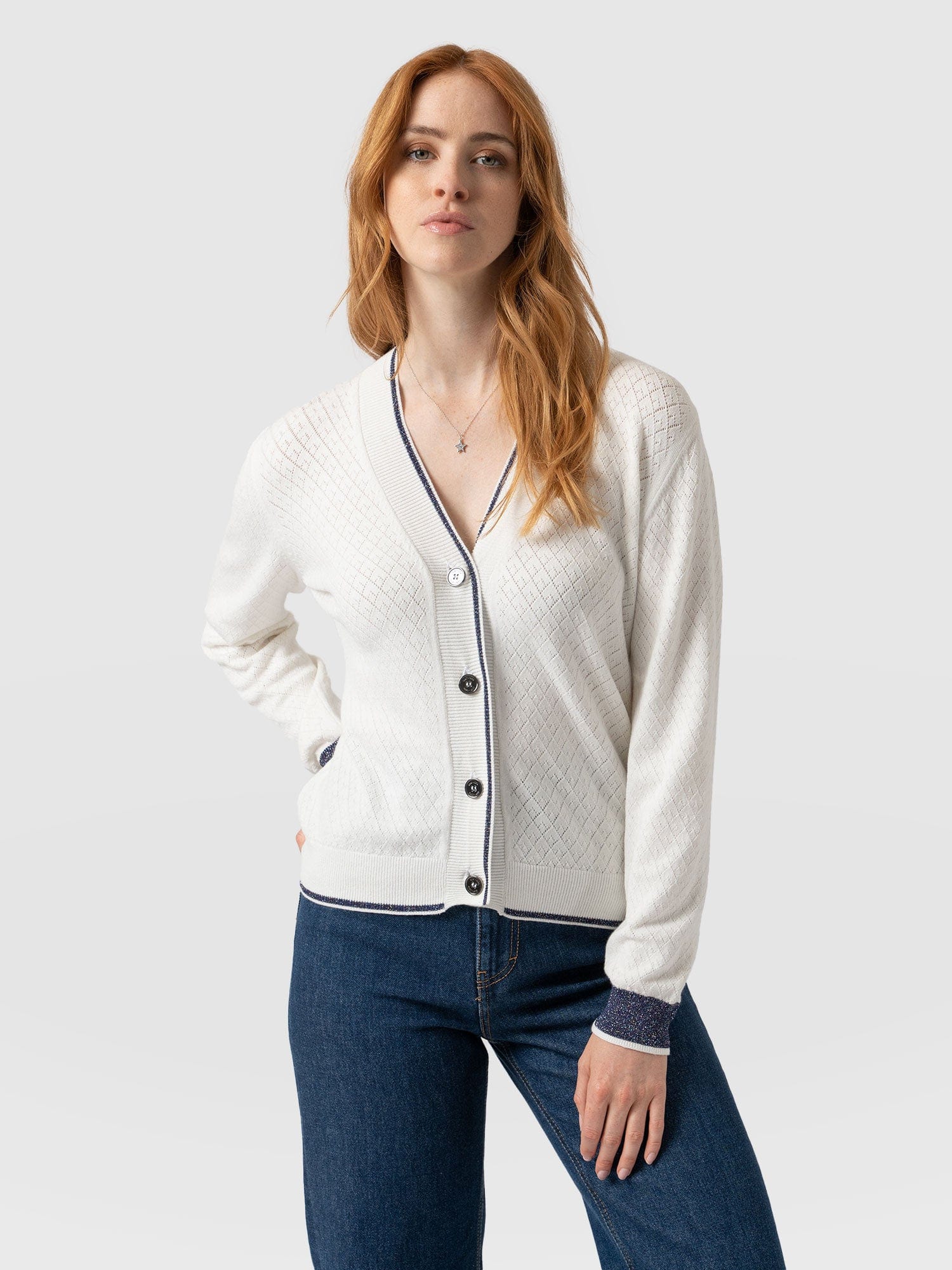 Diamond Knit Cardigan White - Women's Cardigans | Saint + Sofia® USA