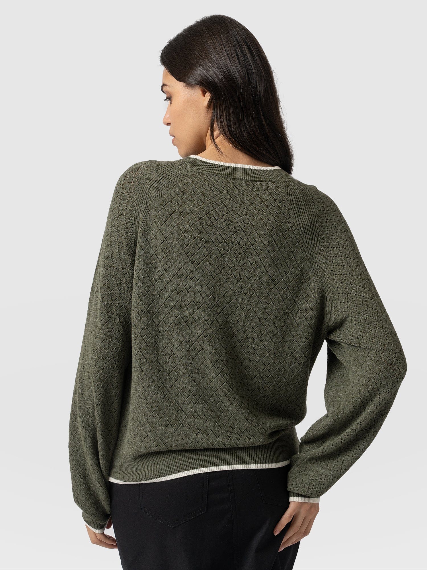 Diamond Knit Jumper Khaki - Women's Jumpers | Saint + Sofia® USA