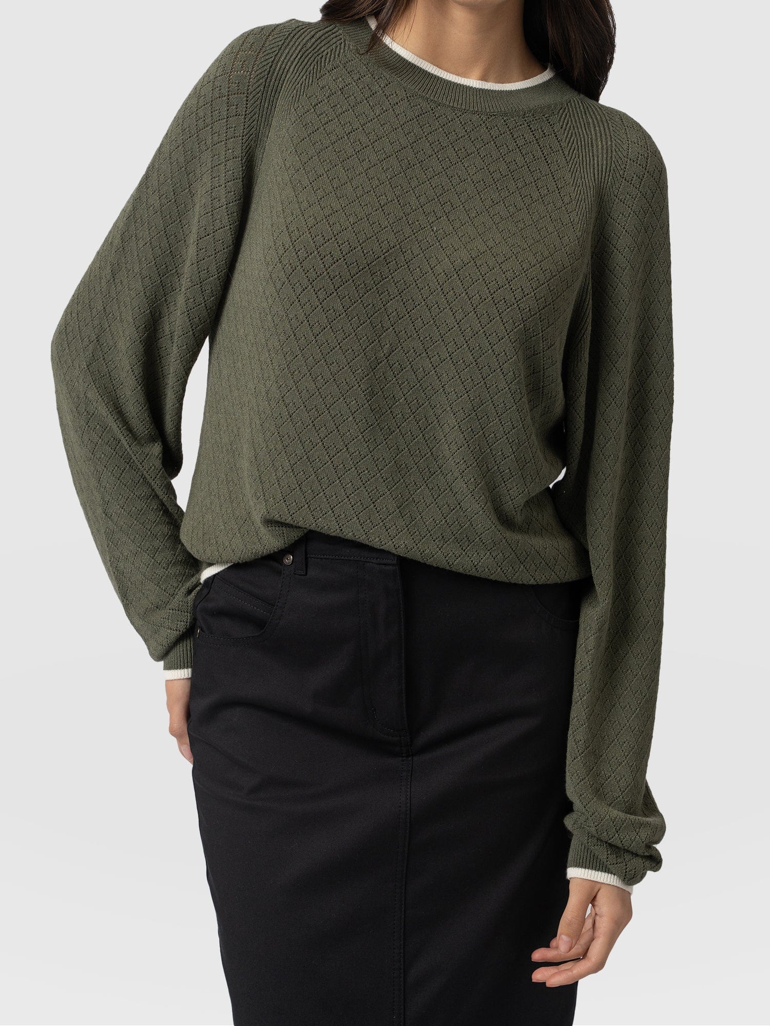 Diamond Knit Jumper Khaki - Women's Jumpers | Saint + Sofia® USA