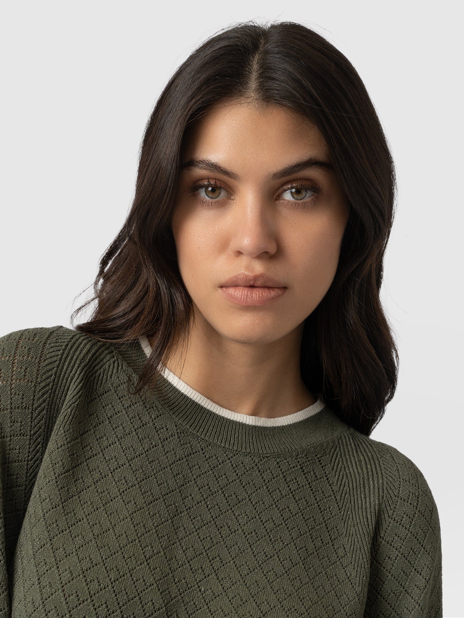 Diamond Knit Jumper Khaki - Women's Jumpers | Saint + Sofia® USA