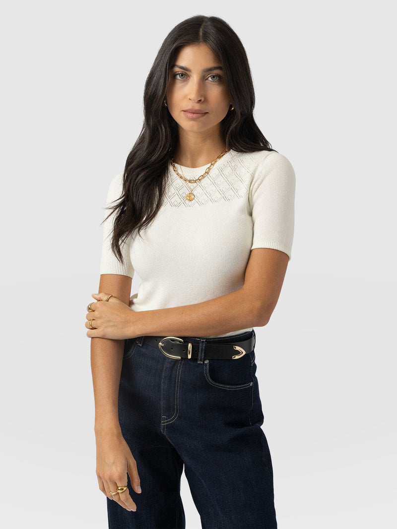 Diamond Knit Tee - Cream - Women's Sweaters | Saint + Sofia® USA