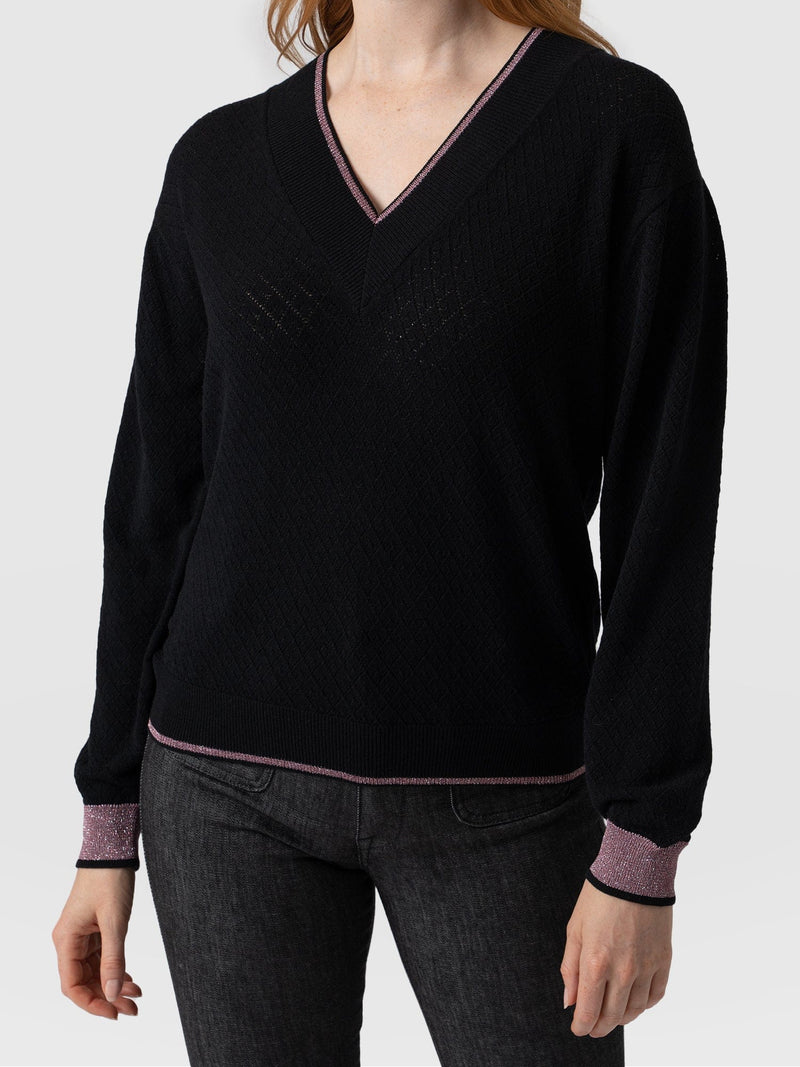 Black V-Neck Sweater For Women