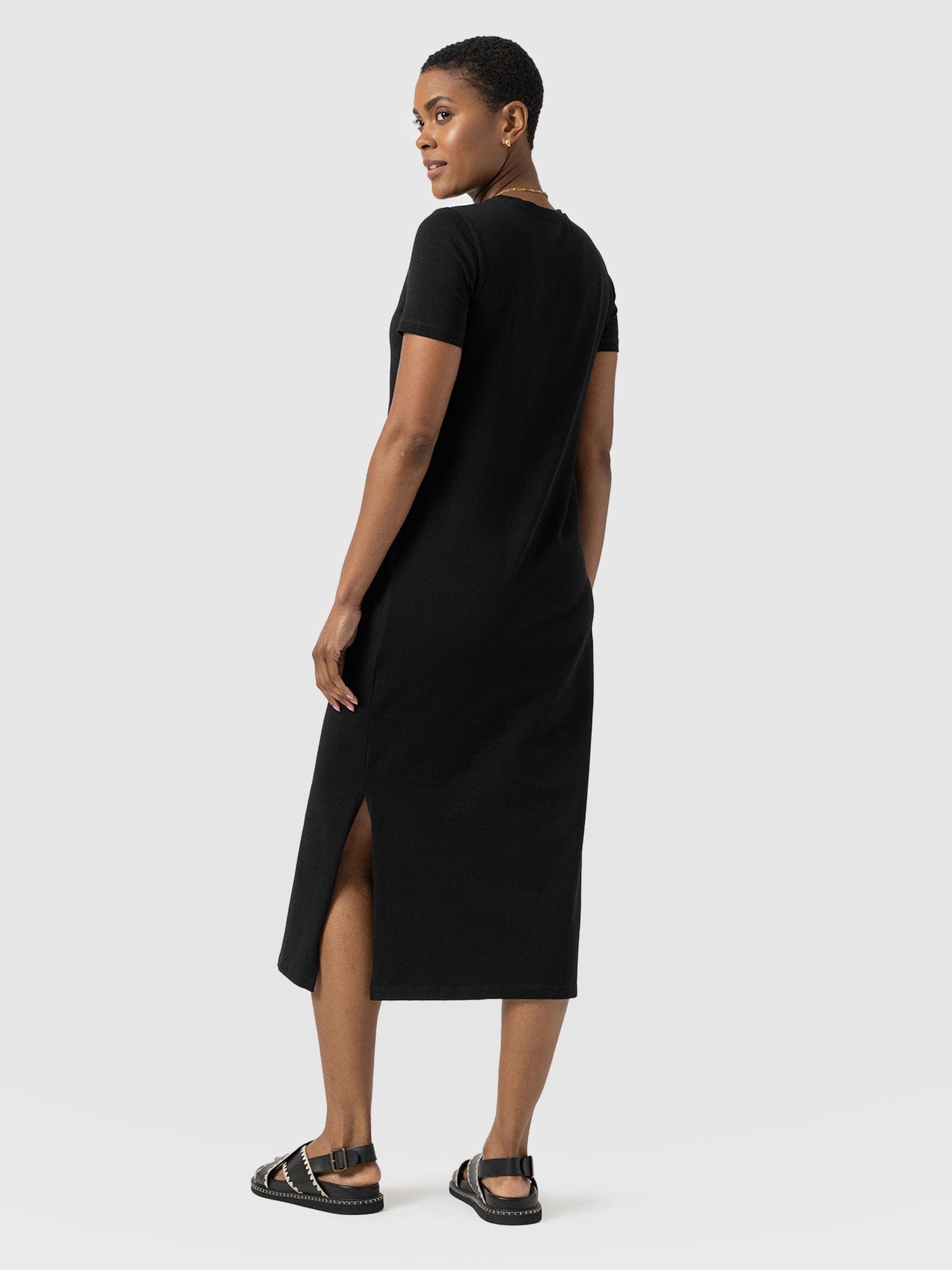 black white t shirt dress Saint + Sofia Easy T-Shirt Midi Dress - Black