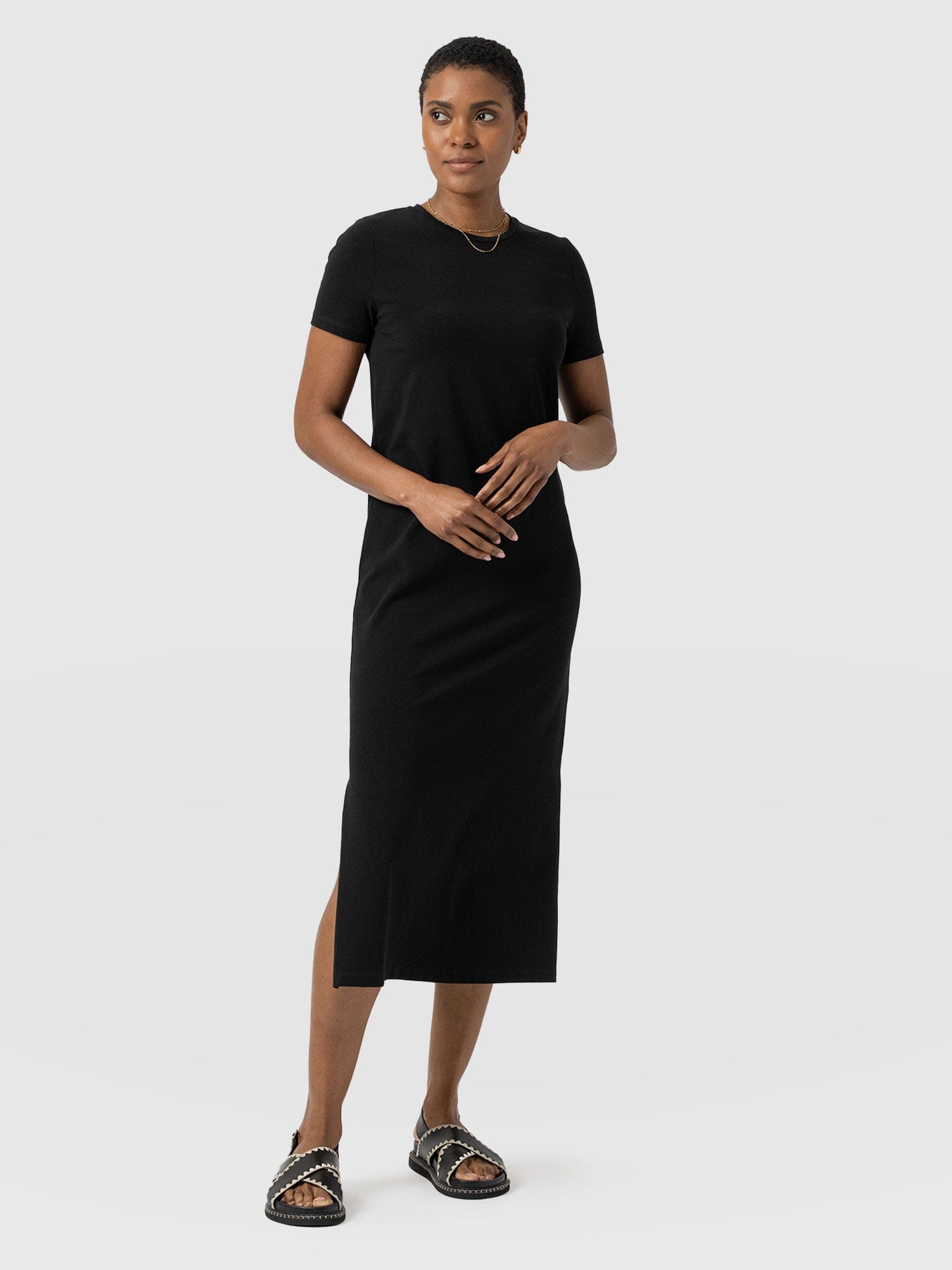 t shirt dress midi length Saint + Sofia Easy T-Shirt Midi Dress - Black
