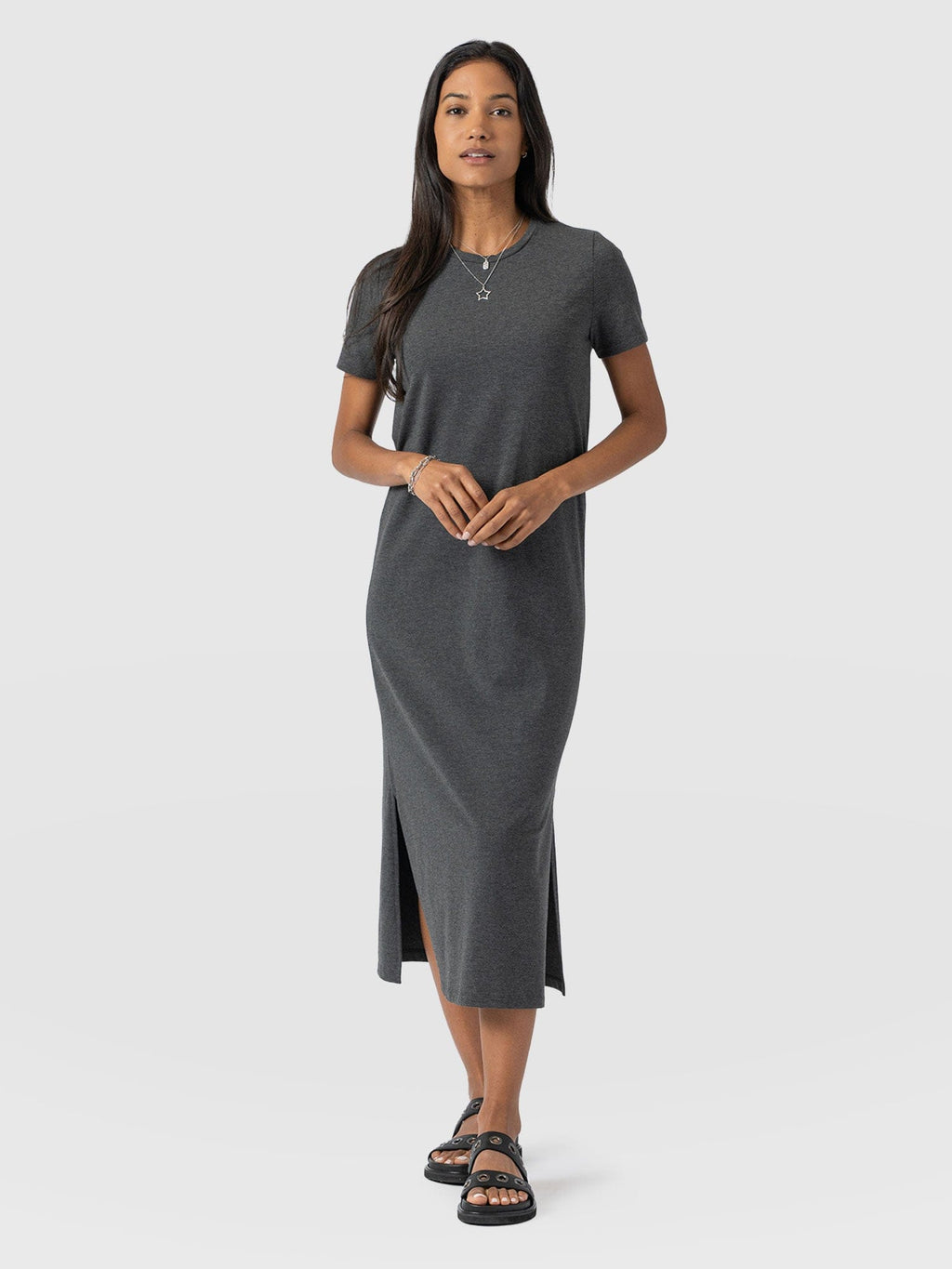 Saint + Sofia | Women's Easy T-Shirt Midi Dress | Dress | Charcoal