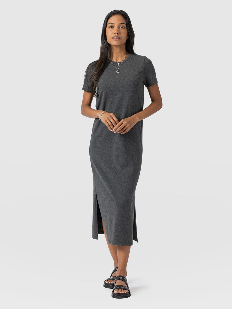 Easy T-Shirt Midi Dress - Charcoal - Women's Dresss | Saint + Sofia® USA