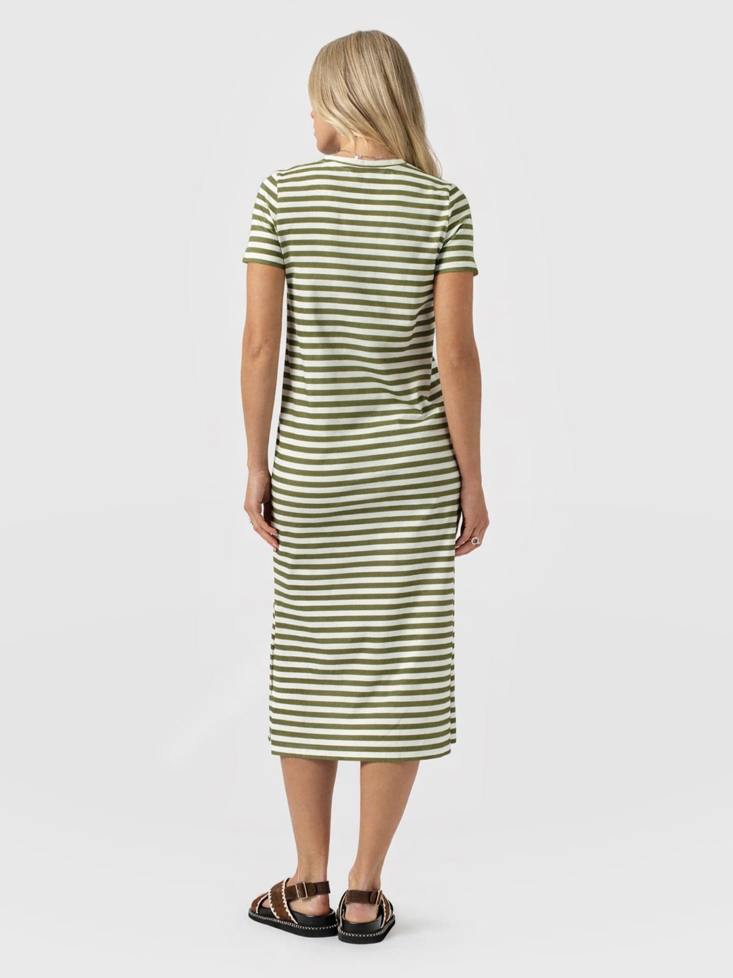 Easy T - Shirt Midi Dress - Green Stripe - Women's Dresses | Saint + Sofia® USA