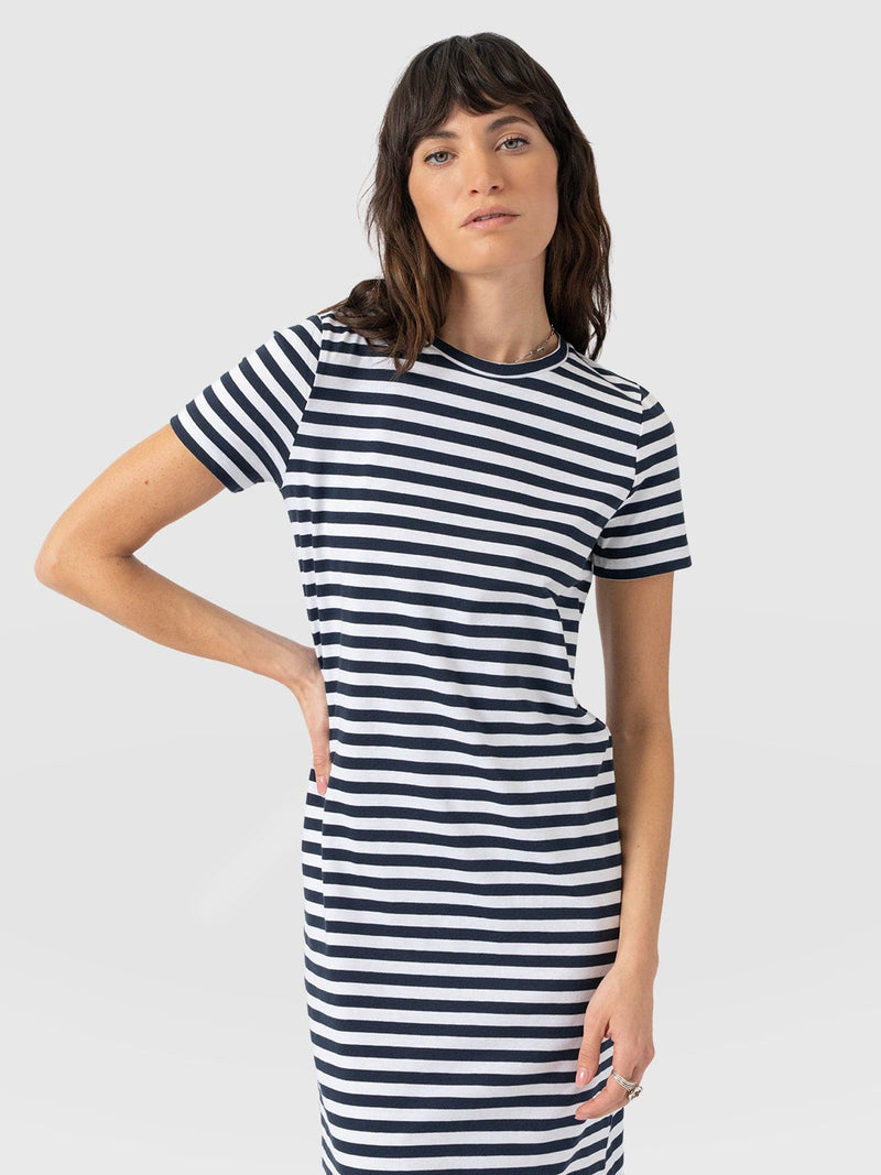 Easy T - Shirt Midi Dress - Navy Stripe - Women's Dresses | Saint and Sofia® USA