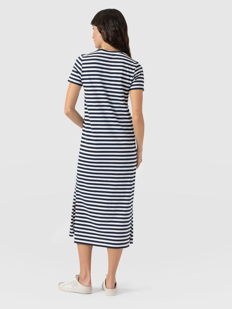 Easy T - Shirt Midi Dress - Navy Stripe - Women's Dresses | Saint and Sofia® USA
