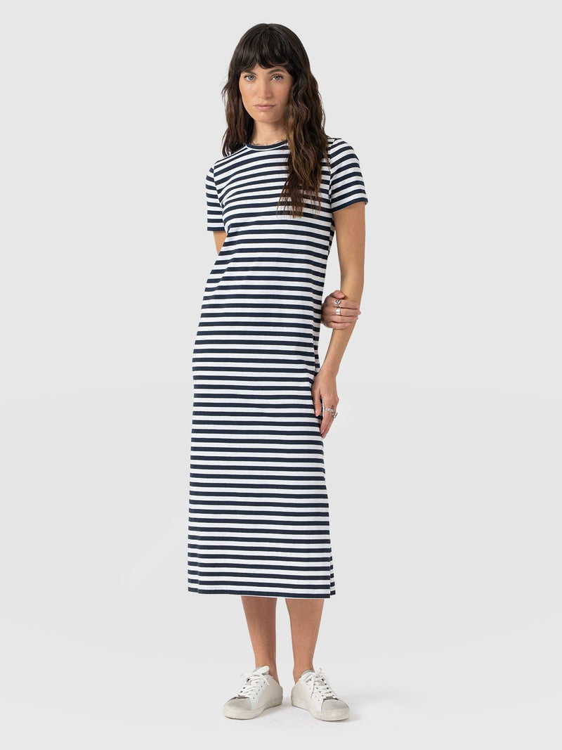 Easy T - Shirt Midi Dress - Navy Stripe - Women's Dresses | Saint and Sofia® USA