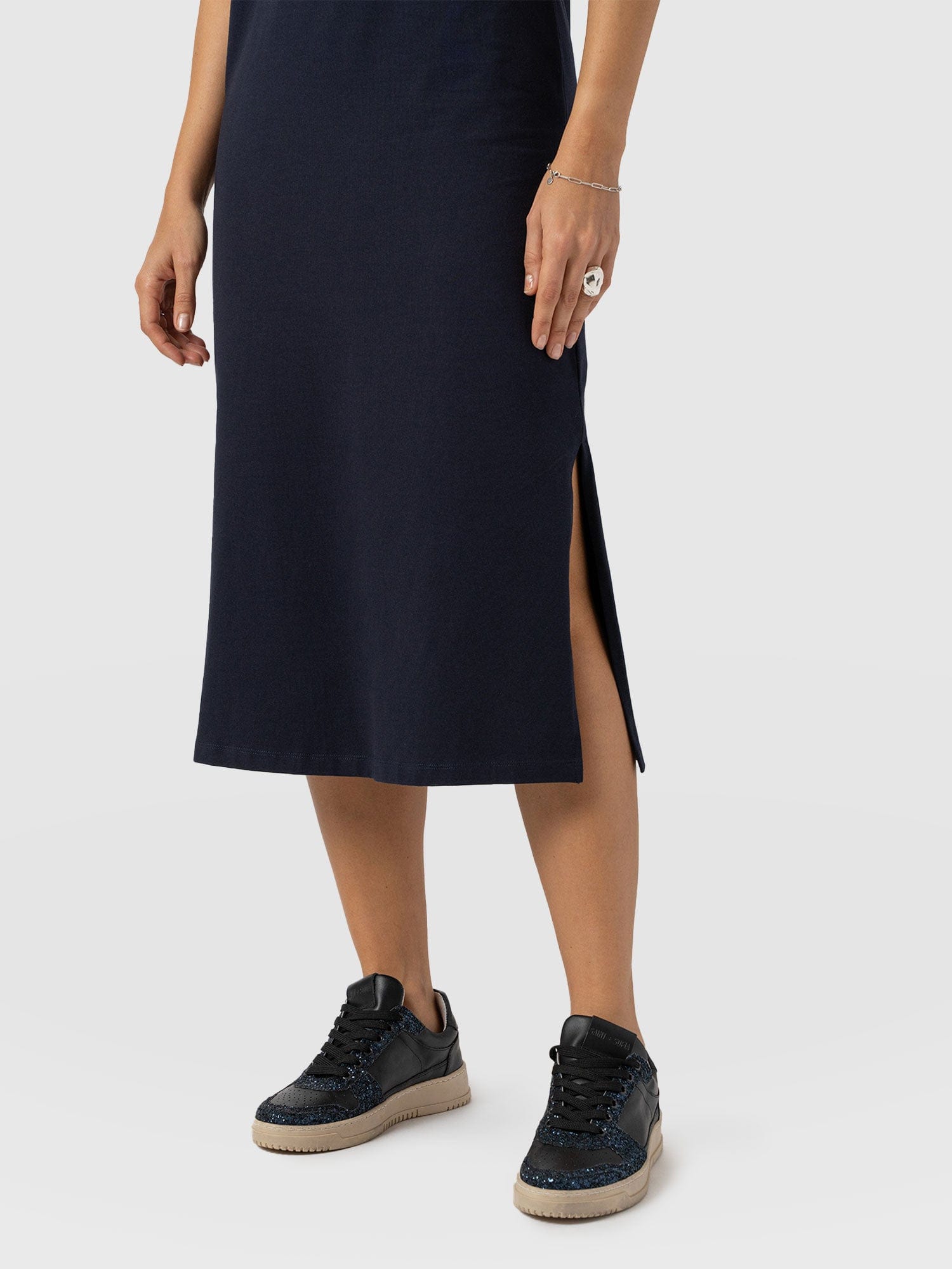 midi t shirt dress with slits Saint + Sofia Easy T-Shirt Midi Dress - Blue