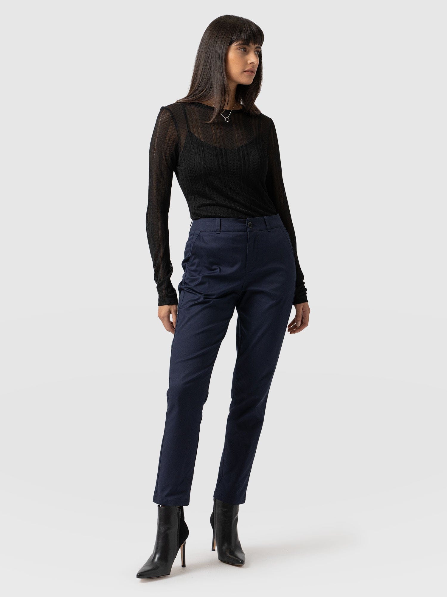 Buy online Women Navy Blue Solid Flat Front Straight Fit Trouser from  bottom wear for Women by Baawri for ₹1390 at 52% off | 2024 Limeroad.com