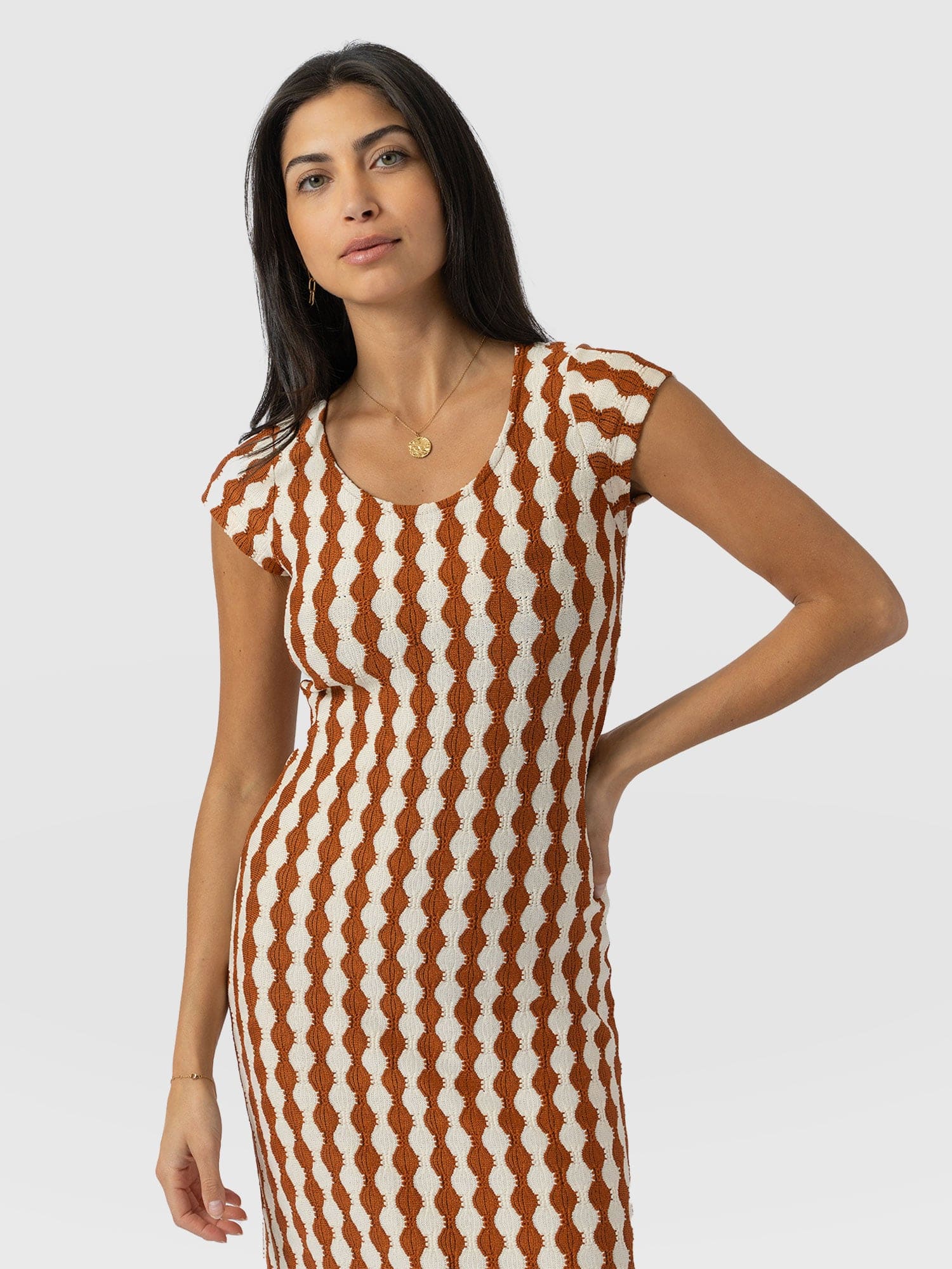 Edna Scoop Neck Midaxi Dress - Brown/Cream - Women's Dresss | Saint + Sofia® USA