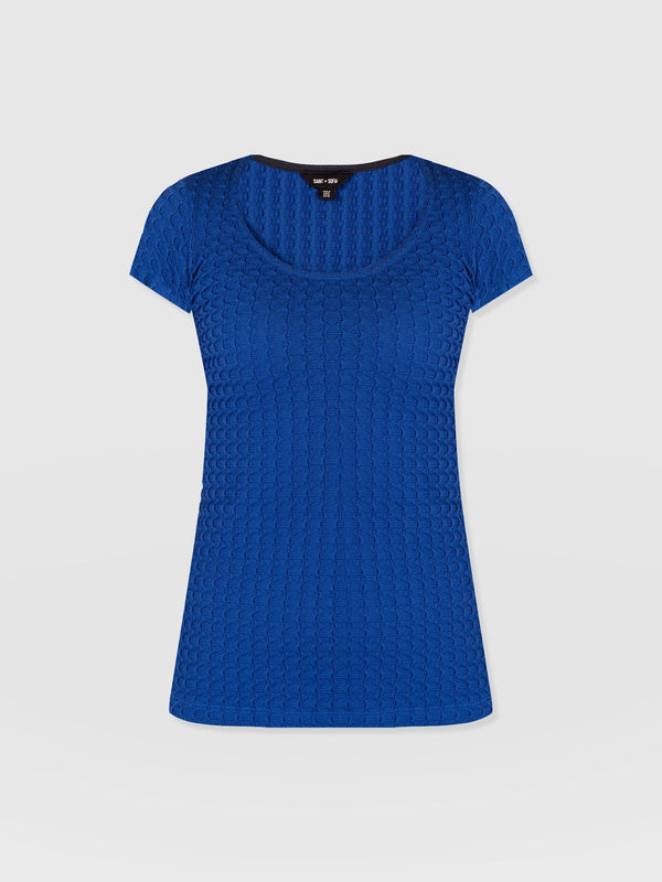 Edna Scoop Neck Tee Blue Jacquard - Women's T-Shirts | Saint + Sofia® USA