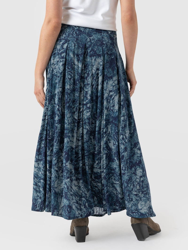 Eliza Pleated Skirt Blue Marble - Women's Skirts | Saint + Sofia® US