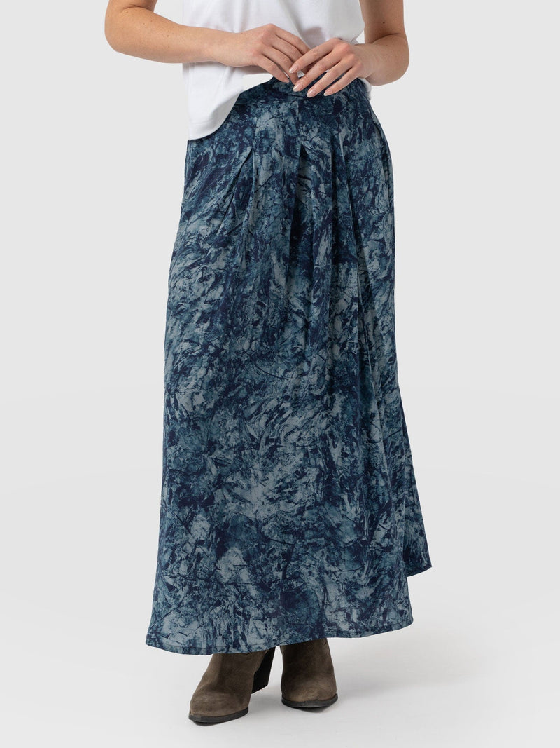 Eliza Pleated Skirt Blue Marble - Women's Skirts | Saint + Sofia® US