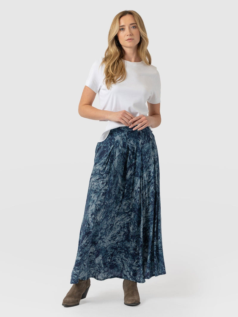 Eliza Pleated Skirt Blue Marble - Women's Skirts | Saint + Sofia® US