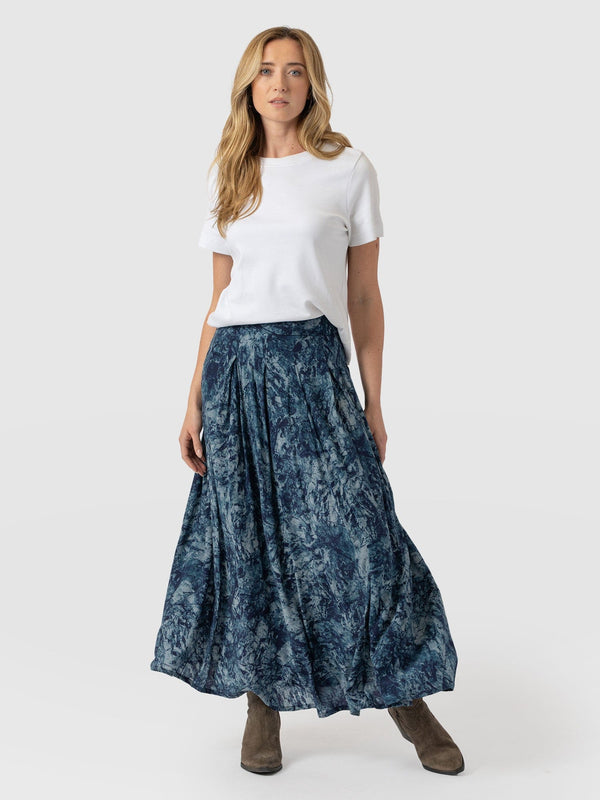 Eliza Pleated Skirt Blue Marble - Women's Skirts | Saint + Sofia® US